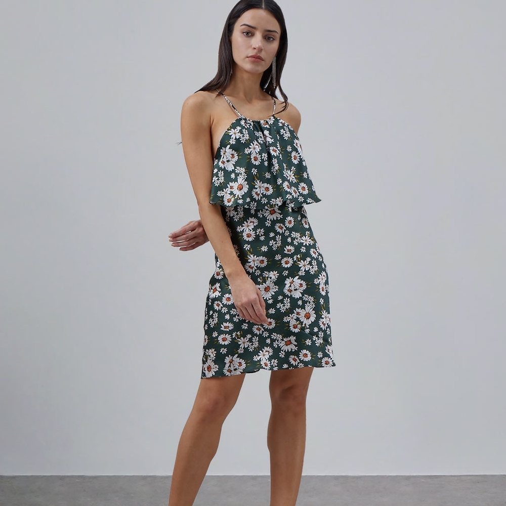 Silk Maison 100% Silk Daisy Halter Tie Dress